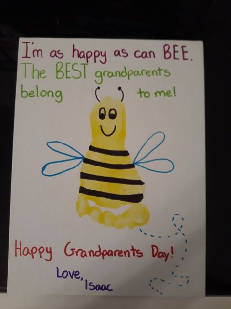 Bee Footprint, Baby Footprint Crafts, Spring Toddler Crafts, Grandparents Day Cards, Baby Art Crafts, Grandparents Day Crafts, Happy Grandparents Day, Footprint Craft