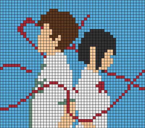 Alpha pattern #108689 | BraceletBook Howls Moving Castle Crochet Tapestry, Crochet Alpha Pattern Studio Ghibli, Crochet Alpha Pattern Anime, Anime Crochet Grid, Anime Tapestry Crochet Patterns, Anime Alpha Pattern, 16 Bit Art, Crochet Alpha Pattern, Taki Tachibana