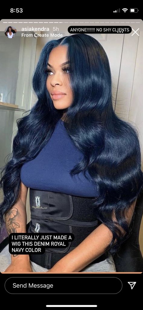 Navy Blue Wigs For Black Women, Blue Black Hair Color Black Women, Midnight Blue Hair On Black Women, Navy Blue Hair Black Women, Midnight Blue Hair, Blue Black Hair Color, Blonde Weave, Navy Blue Hair, Blue Black Hair