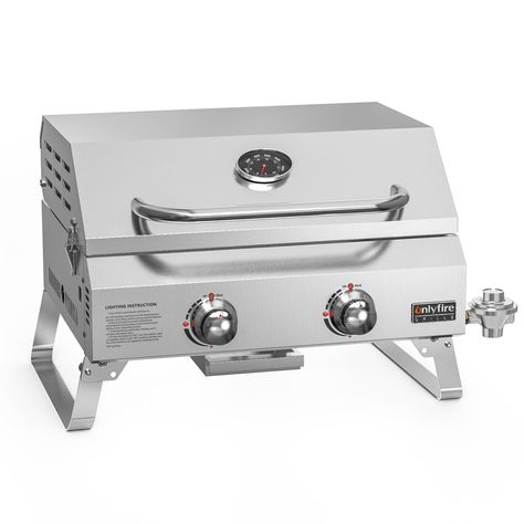 PRICES MAY VARY. PREMIUM STAINLESS STEEL CONSTRUCTION: The Onlyfire portable gas grill is made of high quality stainless steel to ensure duarability and longlife use. It allows you to enjoy delicious grilled food no matter where you are. Perfect for camping, tailgating, picnics, RV trip and backyard BBQ gathering. EASY TEMPERATURE CONTROL WITH 2 BURNER: The outdoor propane grill is designed with 3 seperate burner which can be controlled individually. The 2 powerful burners provide up to 16,000 B Stainless Steel Gas Stove, Propane Cylinder, Grilled Food, Rv Trip, Propane Grill, Backyard Camping, Patio Backyard, Grill Cover, Propane Tank