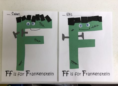 Letter F, Alphabet Art, preschool Alphabet, F is for, F is for Frankenstein F Week Preschool, F Letter Craft Preschool, F Is For Frankenstein Craft, F Art Preschool, F Projects For Preschool, F Is For Craft Preschool, F Preschool Crafts, F Preschool Activities, The Letter F Activities For Preschool