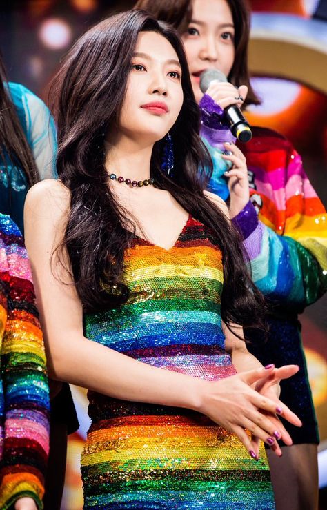 The KPop Girl in Rainbow Dress a.k.a Joy of Red Velvet Rainbow Dress, Dark Hair, Red Velvet, Velvet, Rainbow, Red, Hair, Dresses