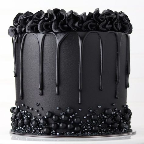 Gothic Birthday Cakes, Sheri Wilson, Pasteles Halloween, Gothic Cake, Black Frosting, Fondant Cakes Birthday, Black Fondant, Black Cake, Black Wedding Cakes