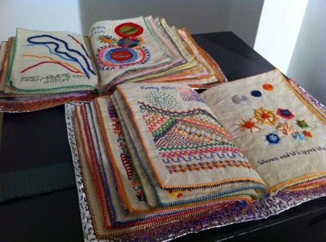 Textile Art Embroidery, Embroidery Sampler, Embroidery Book, Embroidery Stitches Tutorial, Hand Embroidery Projects, Stitch Book, Hand Embroidery Art, Crewel Embroidery, Fabric Book