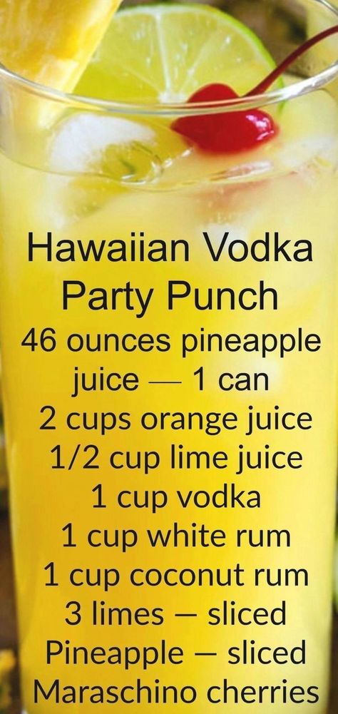 Hawaiian Party Punch, Punch For A Party, Hawaiian Party Drinks, Vodka Party Punch, Hawaiian Drinks, Easy Cocktail Recipe, Vodka Punch, Alcoholic Punch Recipes, Party Punch Recipes