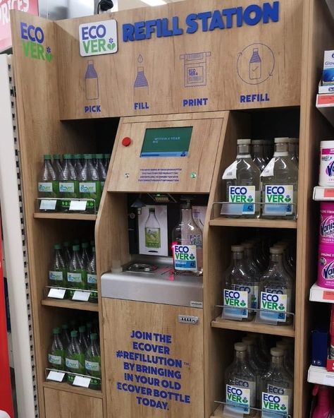 Sainsbury’s is trialling in-store refills of Ecover's eco-friendly detergents Refill Store Design, Refill Store, Eco Laundry, Laundromat Business, Refill Shop, Pod Hotels, Laundry Business, Zero Waste Store, Retail Architecture