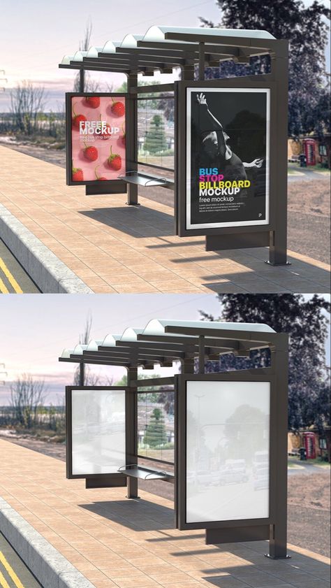 The free design resource we are sharing is the Bus Stop Billboard mockup that showcases two side panels of a bus shelter where you can display your poster design. #poster #busstopbanner #busstopbranding #free #postermockup #outdoorposter #design #free #mockup Bus Stop Poster, Bus Stop Design, Bus Shelters, Presentation Deck, Billboard Mockup, Aesthetic Posters, Page Decoration, Street Mural, Free Canvas