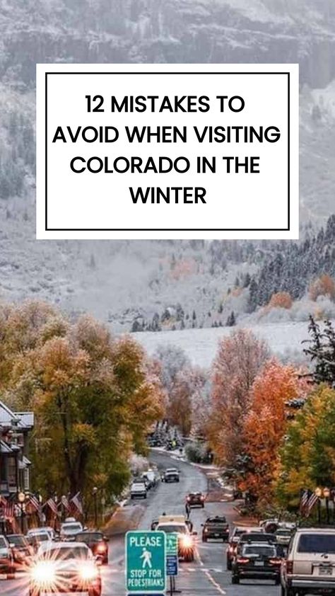 Check out these 12 Mistakes to Avoid When Visiting Colorado in the Winter. Visiting Colorado in the winter can be a magical experience, with its snowy landscapes and cozy mountain towns. However, the cold season means there are mistakes to avoid so you can enjoy your Colorado travels to the fullest. Winter In Denver Colorado, Mountains In Colorado, Georgetown Colorado Christmas, Colorado Springs Things To Do Winter, Frisco Colorado Winter, Keystone Colorado Winter, Durango Colorado Winter, Colorado In November, Vail Colorado Fall