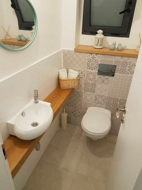 Toilet Opposite Sink Bathroom Layout, Interior Bathroom Design, Small Half Bathrooms, Small Downstairs Toilet, Bathroom Under Stairs, Bathroom Tile Inspiration, Bilik Air, Toilet Room Decor, Small Bathroom Layout