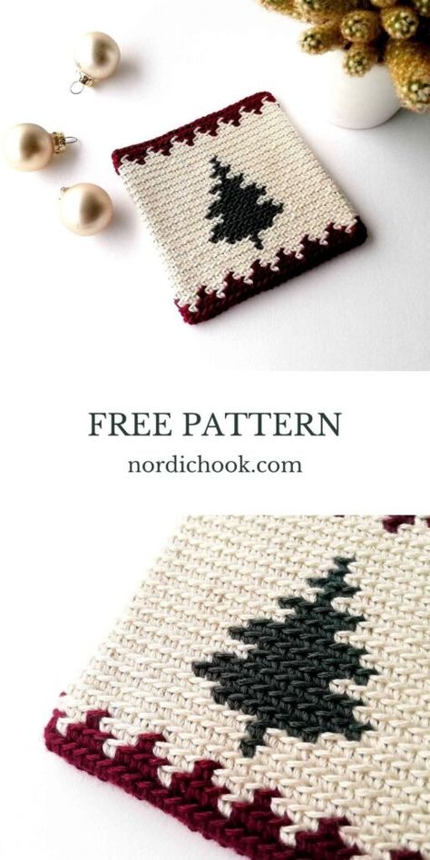 Crochet Christmas Mug Rug, Crochet Christmas Coaster Pattern, Christmas Coasters Crochet, Free Tapestry Crochet Patterns, Crochet Christmas Coasters, Crochet Seasonal, Diy Natal, Christmas Amigurumi, Crocheted Christmas