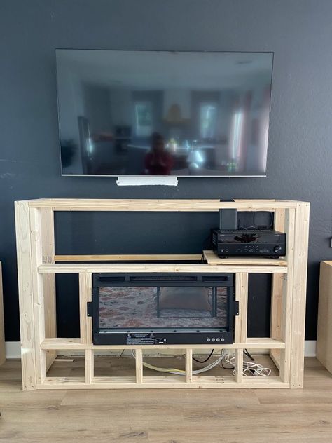 Diy Fireplace Tv Wall Concrete, Electric Fireplace With Mantle And Bench, Electric Fireplace Console Living Rooms, Diy Electric Fireplace Entertainment Center, Electric Fireplace Frames, Oversized Fireplace Mantel, Fireplace Insert Living Room, Fireplace Tv Wall Dimensions, Transitional Electric Fireplace Ideas