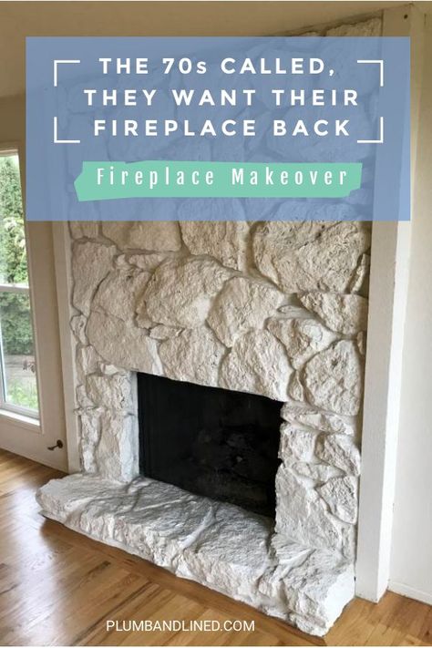 An ugly fireplace from the 70s gets a makeover. #fireplacemakeover #fireplaceideas #70sfireplace #70'sfireplace #fireplace Lava Rock Fireplace, Fireplace Updates, Before And After Fireplace, Easy Fireplace, Reface Fireplace, Painted Stone Fireplace, Fireplace Makeovers, Room Decor On A Budget, Stone Fireplace Makeover