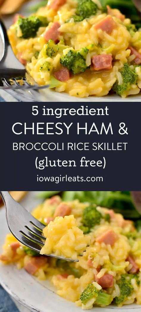 Cheesy Ham and Broccoli Rice Skillet - Iowa Girl Eats Gf Casserole, Ham Steak Dinner, Ham And Rice Casserole, Ham Dinner Recipes, Healthy Ham, Ham And Broccoli, Ham Steak Recipes, Ham Leftovers, Gluten Free Ham