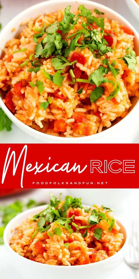 This quick and easy Mexican Rice recipe is the perfect compliment to any Mexican meal! It's restaurant-worthy and it will quickly become a family favorite!  #rice #sidedish #MexicanRecipe #easyrecipe #tomatoes #rotel #foodfolksandfun Rice With Rotel, Easy Mexican Rice Recipe, Homemade Mexican Rice, Easy Mexican Rice, Mexican Rice Recipe, Mexican Rice Easy, Mexican Rice Recipes, Mexican Appetizers, Rice Recipes For Dinner