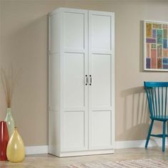 Sauder Select Storage Cabinet in White Sauder Storage Cabinet, White Storage Cabinets, Office Storage Cabinets, Storage Cabinet Shelves, Wooden Wardrobe, White Storage, Tall Cabinet, Pantry Cabinet, Home Office Space