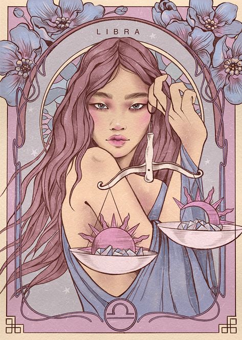 "Horoscope 2020" fashion illustration on Behance برج الميزان, Libra Art, Horoscope Art, Astrology Art, 카드 디자인, Tarot Cards Art, Tarot Art, Lukisan Cat Air, Zodiac Art