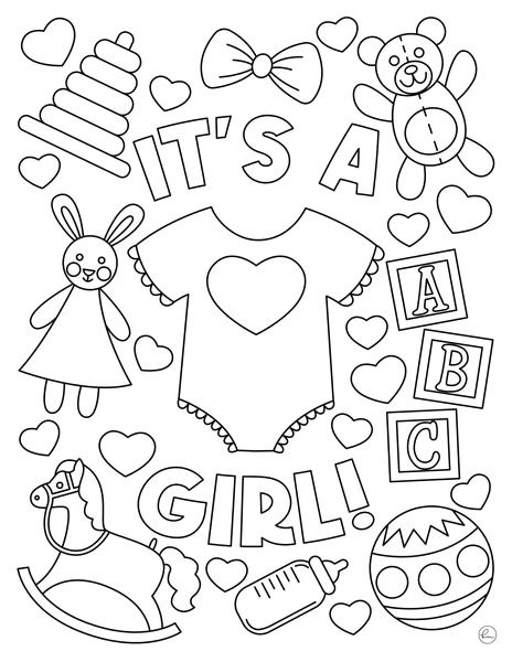 Baby Shower Coloring Pages - 35 FREE Pages | Kate & Meri Gender Reveal Coloring Pages, Baby Shower Kids Activities, Baby Shower Coloring Pages, Dibujos Baby Shower, Gift Card Displays, Baby Shower Images, Icing Transfers, Shower Activities, Baby Shower Host