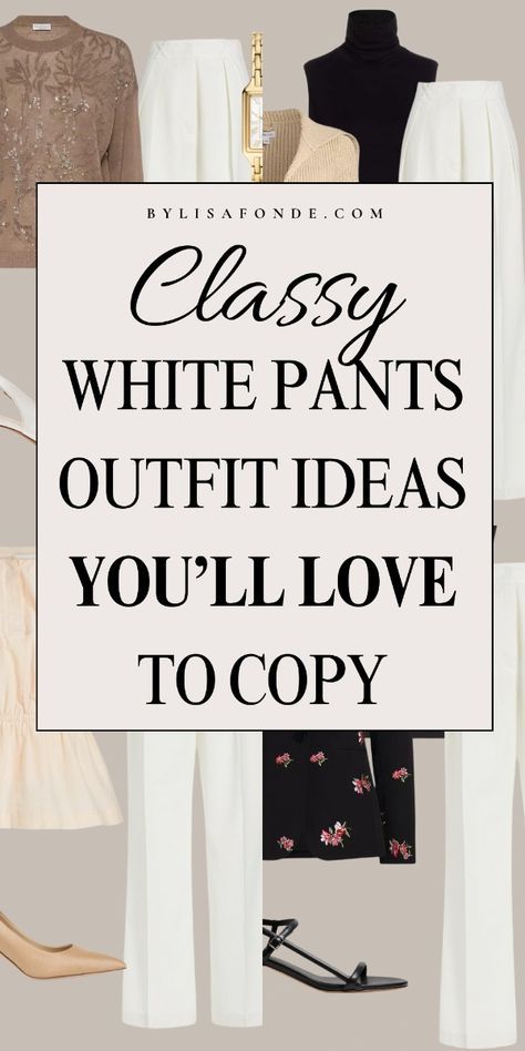 Trousers Outfit Aesthetic, White Trousers Outfit Classy, Wide Leg White Pants Outfit, Wide Leg Trousers Outfit Classy, Style White Trousers, Wide Trousers Outfit, Outfit Inspo Elegant, Outfits With White Pants, White Wide Leg Pants Outfit