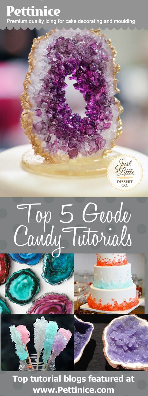 Geode Cake, Cupcakes Decorados, Candy Crafts, Candy Cake, Homemade Candies, Rock Candy, Cake Decorating Tutorials, Cake Tutorial, Cake Decorating Tips