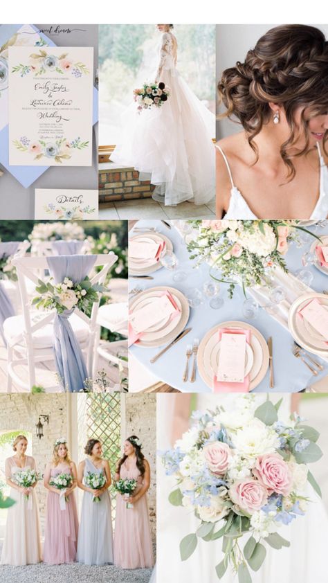 Spring Wedding Colors Blue, Christ Centered Wedding, White Hydrangea Wedding, Pink Purple Wedding, Pastel Wedding Colors, Wedding Theme Color Schemes, Blue And Blush Wedding, Wedding Color Pallet, Pink Wedding Theme