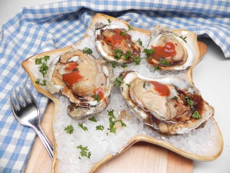 Air Fryer Oysters on the Half Shell Scallops Sauce Recipe, Air Fryer Oyster Recipes, Deep Fried Oysters, Cooked Oysters, Grilled Oysters, Raw Oysters, Oyster Recipes, Fried Oysters, Fresh Oysters