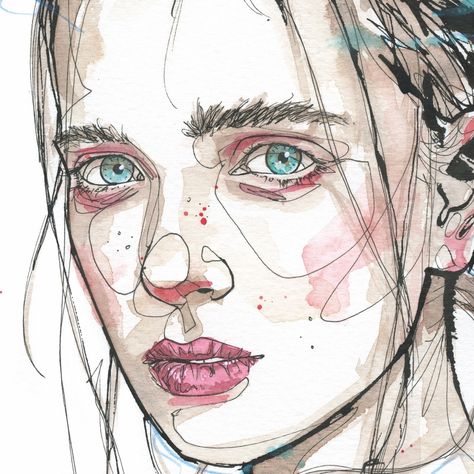 DOMINIC BEYELER — Portrait of the day… Dominic Beyeler, Tattoo Watercolor, Watercolor Face, Trendy Tattoo, Flower Sketches, Watercolor Ideas, Galaxy Painting, Art Portraits, Watercolor Cat