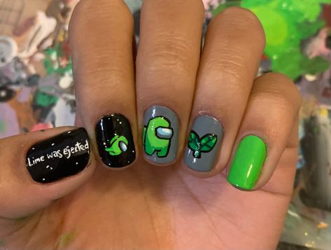 Among Us Nails, Plant Hat, Lime Nails, Among Us Character, Baby Nails, July Nails, Nails Desing, Cute Nail Designs, Us Nails