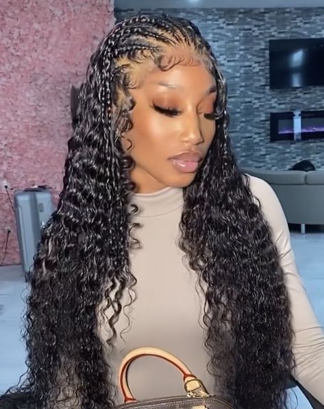 Braided Hairstyles For White Women, Holiday Hairstyles For Black Women, Hairstyles For White Women, Half Cornrows Half Curly Weave, Winter Braids, Half Braided Hairstyles, Curly Braided Hairstyles, Hair Scarf Styles, Quick Weave Hairstyles