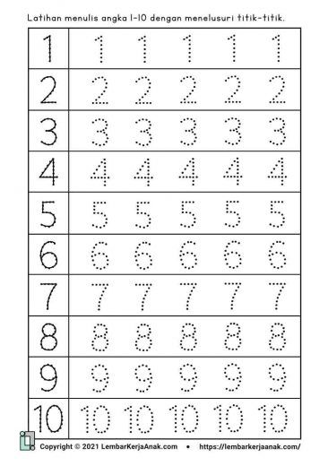 Menebalkan Angka 1–10 | Belajar Menulis - Lembar Kerja Anak Matematik Prasekolah, Number Writing Worksheets, Alphabet Flash Cards Printable, Preschool Number Worksheets, Kindergarten Math Worksheets Free, Kindergarten Phonics Worksheets, Lap Book, Aktiviti Kanak-kanak, Writing Practice Worksheets