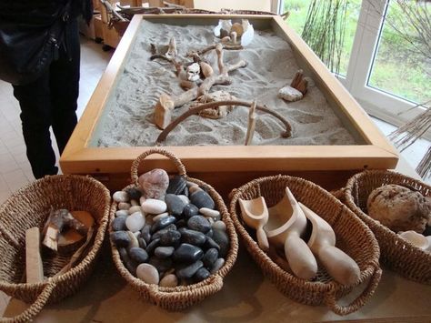 Natural Loose Parts - Learning Landscapes Design Natural Loose Parts, Reggio Emilia Classroom, Maluchy Montessori, Reggio Inspired Classrooms, Reggio Classroom, Sand Play, Sand Table, Sensory Table, Reggio Inspired