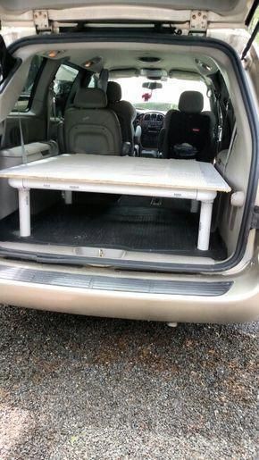 My pvc bed frame Town & Country van. - #bed #country #frame #PVC #Town #van Pvc Bed Frame, Town And Country Van, Minivan Camper Conversion, Suv Camper, Minivan Camping, Wainscoting Bathroom, Suv Camping, Van Camper, 38 Super