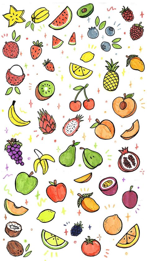 Instagram Amanda Rach Lee, Fruit Doodles, Fruit Doodle, Doodle Pages, Fruit Wallpaper, Cute Fruit, Bullet Journal Doodles, Journal Doodles, Screen Wallpaper