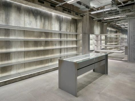 Balenciaga debuts "raw architecture" store aesthetic at Sloane Street Neo Futurism, Balenciaga Store, Concrete Cover, Concrete Stained Floors, London Interior, Glass Floor, Partition Wall, Ventilation System, Floor To Ceiling Windows