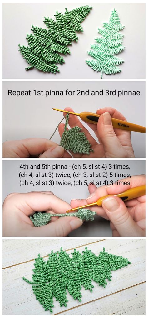 Today we are going to learn How to Crochet fern leaf. It’s a simple and quick little leaf and I think it can be a super chic addition to any flower-y project you are in to. Crochet leaf patterns can be used for so many different projects. Stitched together, they can make great bunting for decorating a party, classroom, or home decor. As motifs, they can be attached to hats, scarves, bags, and other accessories. Today I am going to share with you this Written pattern and video tutorial. Enjoy ! Crochet Plant Vines Free Pattern, Crochet Fern Leaf, Crochet Fern, Appliques Au Crochet, Crafting Room, Crochet Garden, Gifts Crochet, Crochet Leaf Patterns, Crocheting Patterns