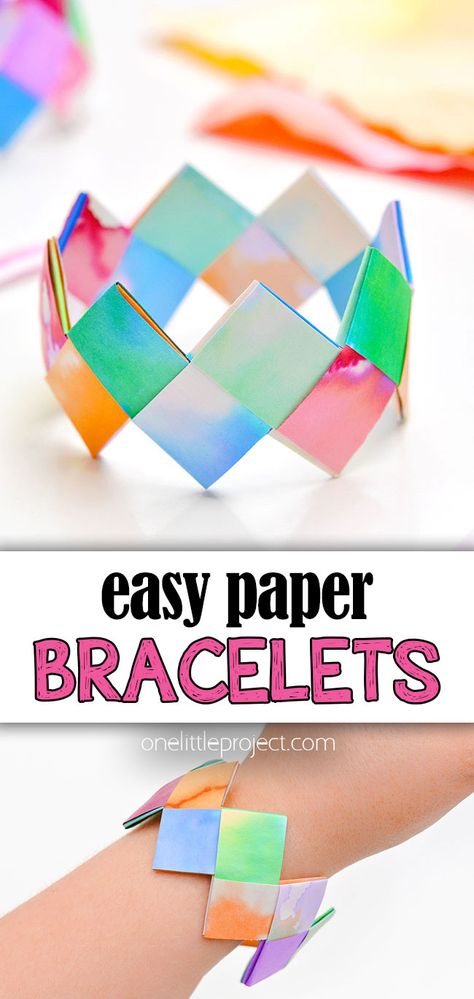 Paper Bracelets | How to Make a Folded Paper Bracelet Folded Paper Bracelets, Paper Craft Bracelet, Elementary Jewelry Making, Paper Bracelet For Kids, Bracelet Crafts For Kids, Paper Strip Crafts, Diy Backdrop Ideas, Paper Bracelets, Crafts For All Ages