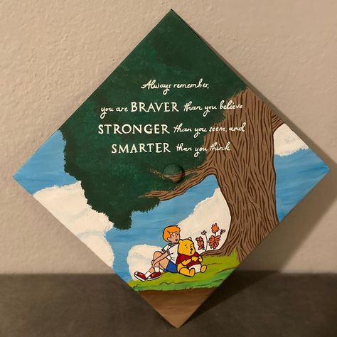 Winnie The Pooh Graduation Cap Ideas, Grad Cap Ideas Winnie The Pooh, Eeyore Graduation Cap, Graduation Cap Designs Winnie The Pooh, Winnie The Pooh Graduation Cap, Graduation Hat Designs Disney, Grad Cap Inspo Disney, Disney Inspired Graduation Caps, Graduation Cap Cake