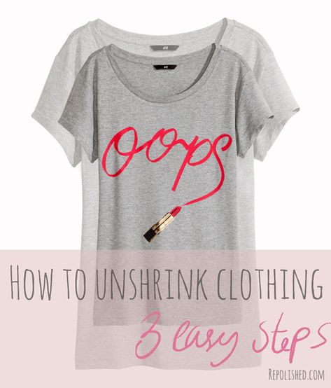 Unshrink your clothes in 3 easy steps! How To Unshrink Clothes, Stretch Clothes, How To Shrink Clothes, Household Help, Cleaning Recipes, Laundry Hacks, Clothing Hacks, House Cleaning Tips, Diy Cleaning Products