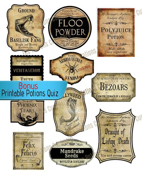 Realistic Handmade Labels, Inspired by Harry Potter Wizard Party Decoration, Apothecary Jar, Game Pr Potion Bottle Labels, Harry Potter Potion Labels, Seed Labels, Harry Potter Weihnachten, Harry Potter Christmas Decorations, Imprimibles Harry Potter, Harry Potter Christmas Tree, Halloween Jars, Wizard Party