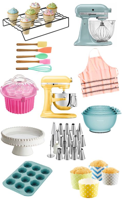 Baking tools to help you achieve your cupcake baking goals.   From stand mixers to decorating supplies. (Oh and be sure to check out 15 Cupcake Recipes You Wanna Shove In Your Mouth) Cute Baking Supplies, Cute Cooking Supplies, Baking Tools Aesthetic, Beginners Baking, Kids Baking Set, Best Cupcake, Fun Cupcake Recipes, Baking Products, Spring Baking