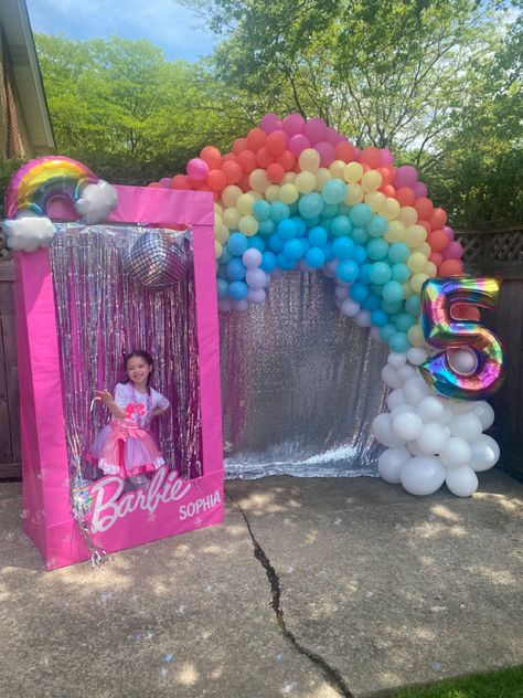 Four Year Old Barbie Birthday, Barbie Rainbow Party, Rainbows And Barbie Four Ever, Unicorn Barbie Birthday Party, Rainbow Barbie Birthday Party, Barbie Unicorn Birthday Party, Barbie Dreamtopia Birthday Party, Unicorn Barbie, Pastel Desserts