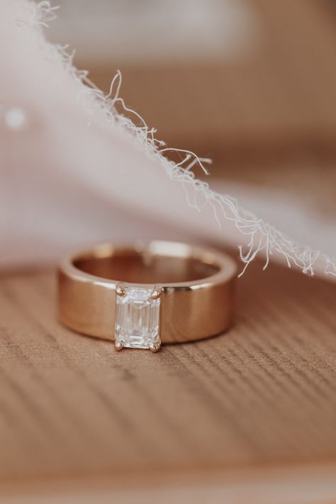 Engagement Rings Thick, Wedding Ring Thick Band, Thick Band Engagement Ring, Wide Band Wedding Ring, Thick Wedding Bands, Gold Band Engagement Rings, Thick Gold Band, Emerald Cut Solitaire Ring, Wide Wedding Rings