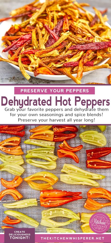 Grab your favorite peppers and dehydrate them for your own seasonings and spice blends! Preserve your harvest all year long! dried jalapenos, dried banana peppers, dried hot peppers, How to dehydrate peppers, preserving peppers, dried peppers, homesteading vegetables, pepper blends, foodie gifts, how to dry peppers in a dehydrator, #dehydrating How To Dehydrate Hot Peppers, Dehydrate Hot Peppers, Dehydrated Peppers Recipes, Dehydrating Peppers In Oven, How To Dehydrate Peppers In Dehydrator, How To Preserve Fresh Hot Peppers, Dehydrating Hot Peppers In Dehydrator, How To Use Hot Peppers, Dehydrated Peppers In Air Fryer