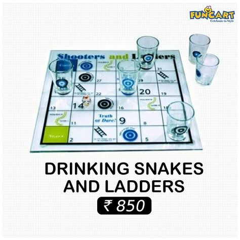 Drinking Snakes & Ladders is a new take on the classic board game. www.funcart.in #funcart #snakes #ladder #game #party #fun Ladder Game, Snakes Ladders, Snakes And Ladders, Game Party, Classic Board Games, Party Fun, Snakes, Board Games, Drinks