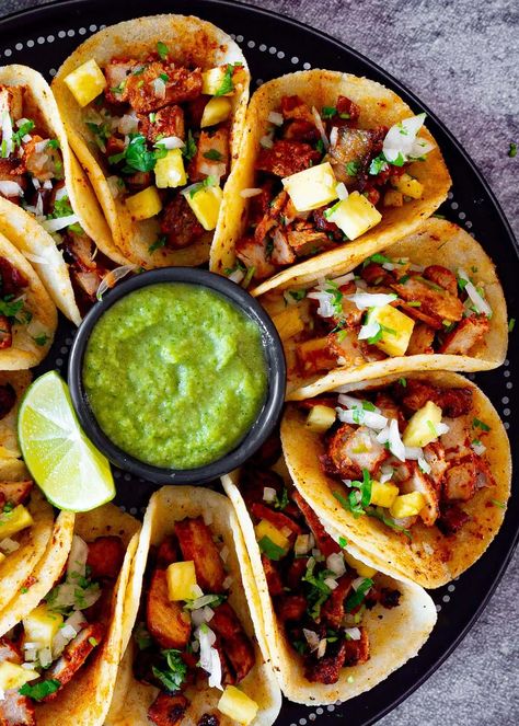 Tacos Al Pastor Al Pastor Meat, Taco Inspiration, Tacos Pastor, Taco Al Pastor, Clean Meal Prep, Tacos Al Pastor, Food Receipt, Mexico Food, Pork Dishes