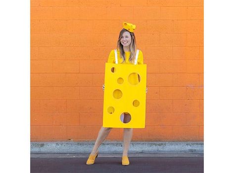 60 Creative Halloween Costumes for Women - PureWow Creative Halloween Costumes For Women, Cheese Costume, Modest Halloween Costumes, Food Halloween Costumes, 3 People Costumes, Magic Reindeer Food, Food Costumes, Halloween Costumes For Women, Diy Costumes Kids