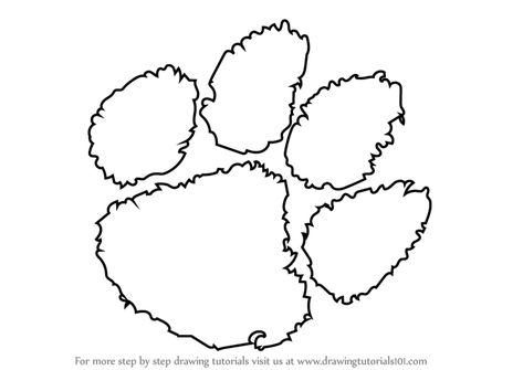 Step by Step How to Draw Clemson Tigers Logo : DrawingTutorials101.com Clemson Logo, Clemson Outfits, Paw Stencil, Clemson Paw, Tiger Paw Print, Clemson Tiger Paw, Paw Drawing, Clemson Tigers Football, Football Coloring Pages