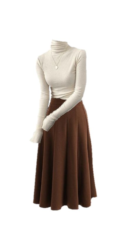 Cottagecore Outfits Aesthetic, Cute Cottagecore Outfits, Brown Skirt Outfit, Dark Academia Aesthetic Outfit, Long Skirt Winter, Long Brown Skirt, Cute Cottagecore, Wallpaper Hitam, Long Skirt Fashion