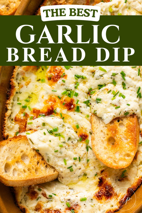 Garlic Bread Dip with fresh chives and crostini Soup To Dip Bread In, Sourdough Dip Recipes, Homemade Dips For Bread, Best Dips For Sourdough Bread, Bread Dips Recipes Appetizers, Garlic Bread Dip, Baked Garlic Bread, Bread And Dip, Dip For Bread