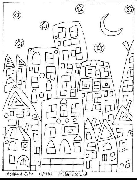 Karla Gerard Art, Karla Gerard, Abstract City, Art Worksheets, Rug Hooking Patterns, Doodle Coloring, House Quilts, Punch Needle Embroidery, Tableau Art