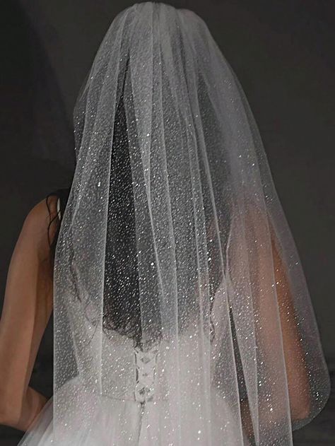 1 Pc Women 1 Tier Fingertip Length Glitter Tulle Short Wedding Bridal Veil With Metal Comb For Wedding Party IvoryI discovered amazing products on SHEIN.com, come check them out! Veils Bridal Glitter, Glittery Wedding Veil, Sparkling Veil Wedding, Sparkle Veil Wedding, Aesthetic Wedding Veil, Sparkly Veil Wedding, Unique Wedding Veils Short, Mid Length Veil, Wedding Veil Aesthetic